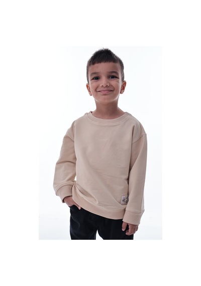 Erkek Çocuk Krem Sweatshirt %100 Pamuk, Yumuşak Kumaş, Rahat Kalıp, Günlük Spor Stil Krem