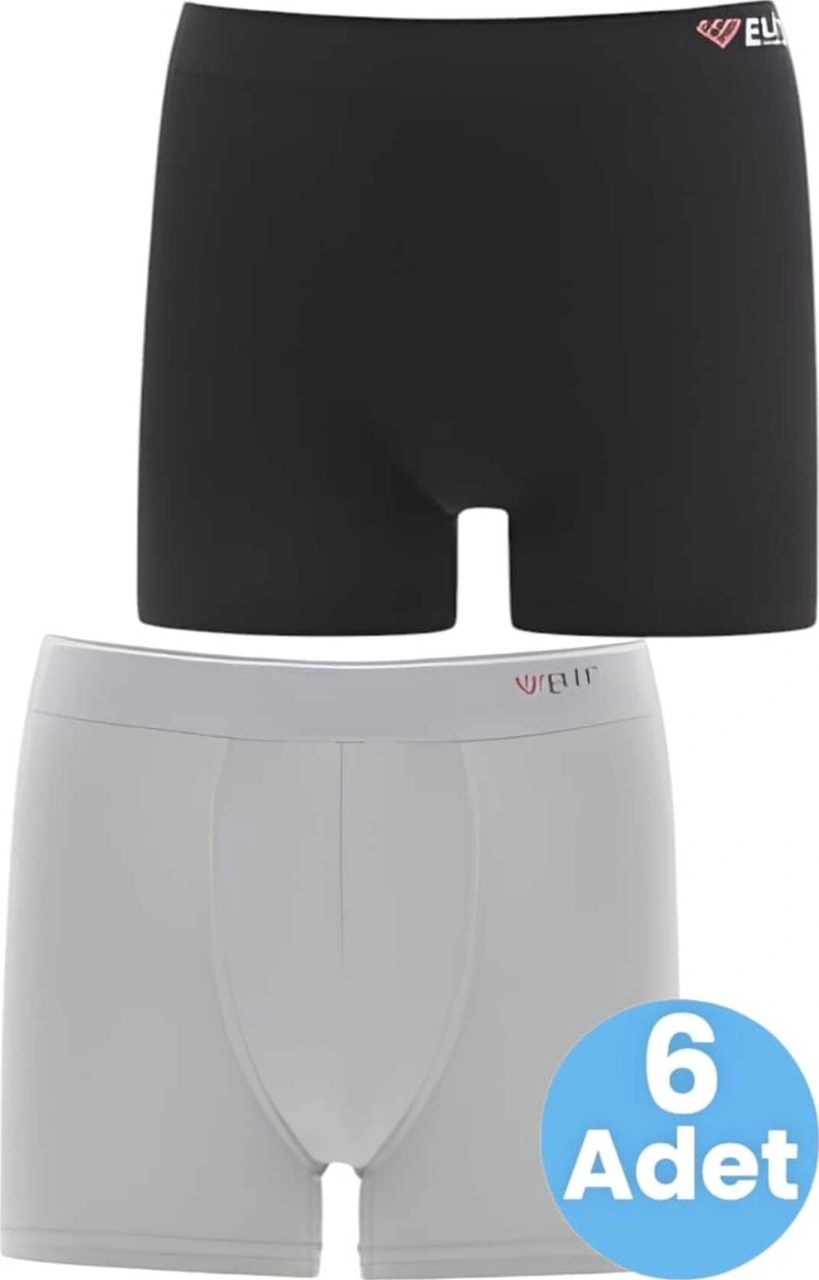 Tezzgelsin Erkek 6'lı Likralı Pamuklu Boxer Siyah - Gri