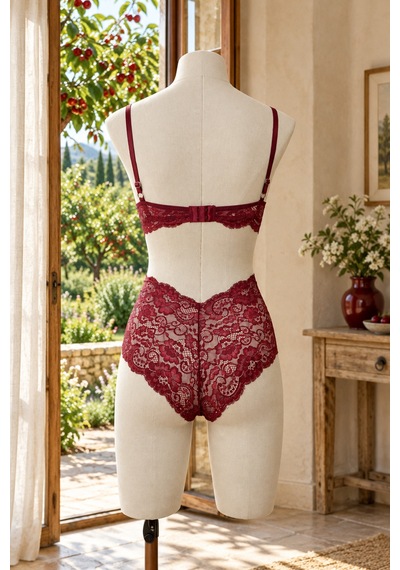 Loveria Bordo Destekli Dantel Detaylı Babydoll Bordo Bordo