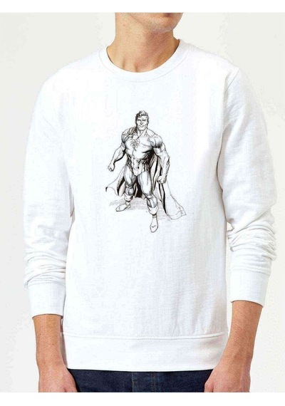 Süper Adam Baskılı Beyaz Erkek Örme Sweatshirt