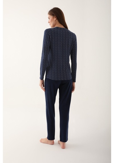 Arnetta Dotted Lacivert Kadın Uzun Kol Pijama Takım
