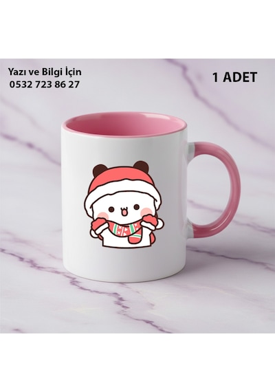 Dudu Ve Bubu Yıbaşı Yeni Yıl Tasarımlı Kişiye Özel İsimli Kupa Bardak Sevgiliye Hediye Pembe
