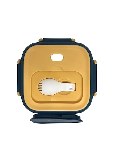 Vagonlife Bento 500ml Lunchbox Tek Katlı Çelik Sefer Tası Yemek Kutusu Lacivert-sarı Çok Renkli