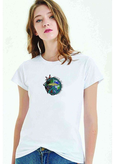 Mother Earth Peace In The Park Baskılı Beyaz Kadın Tshirt