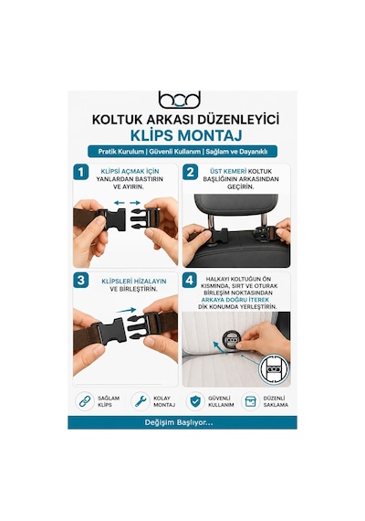 Bod Koltuk Arkası Düzenleyici Araç Içi Organizer 2 Li Set