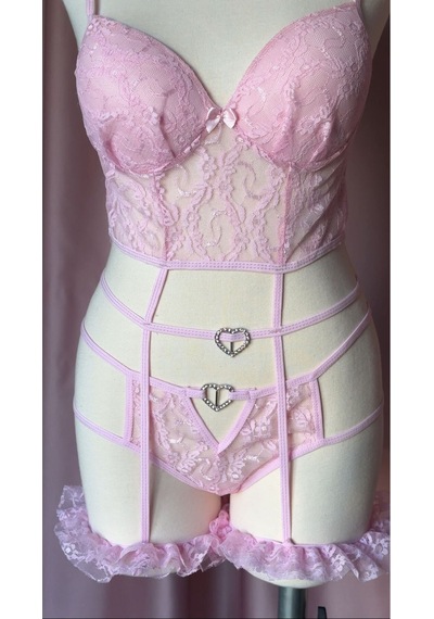 Mh Moony Homewears Seksi Mihra Pembe Jartiyer Set Pembe