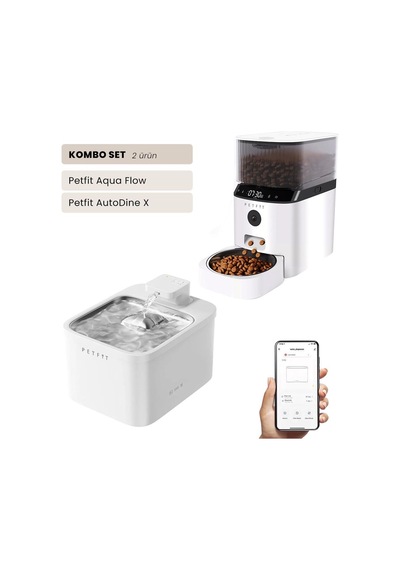 Petfit Aqua Flow Wifi Akıllı Bataryalı Otomatik Kedi Köpek Su Pınarı Çeşmesi Şelalesi+petfit Autodine X 5l Wi-fi Kameralı Akıllı Otomatik Mama Kabı Besleme Ünitesi Bundle
