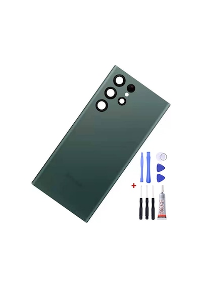 Samsung S22 Ultra Yeşil Uyumlu Arka Cam Kapak Pil Kapağı Tamir Set B7000 Set Yeşil