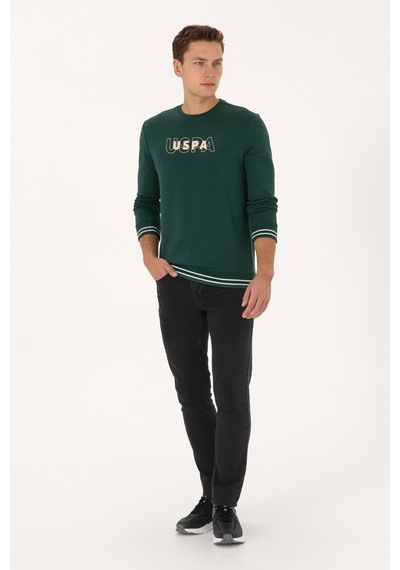 U.S. Polo Assn. Erkek Regular Fit Bisiklet Yaka Koyu Yeşil Sweatshirt 50316372-VR079