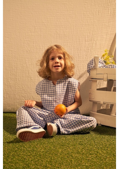 Oh La La Koala Mavi Daisy Picnic Serisi Balon Pantolonlu İkili Takim