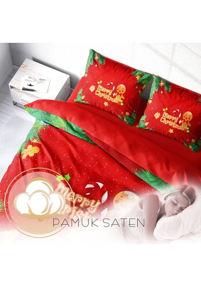 Monohome Yılbaşı Süsü Merry Christmas 3D Çift Kişilik Nevresim Takım Kırmızı