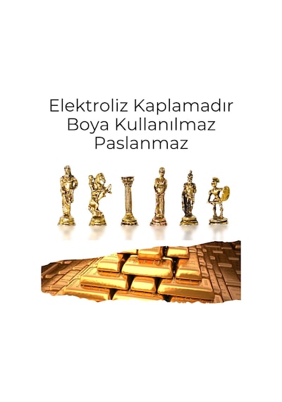 Mc42 Antik Roma Metal Satranç Takımı - Mermer Desenli 25cm Tahta El Yapımı Taşlar