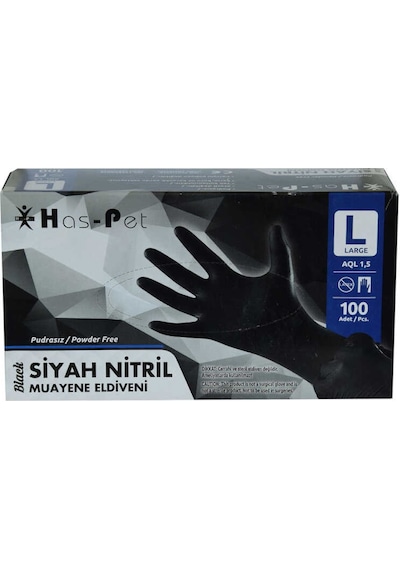 Has-Pet Pudrasız Siyah Nitril Eldiven 100'lü L
