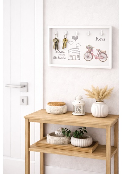 5 Li Dekoratif Duvar Anahtarlığı Kapı Yanı Anahtar Askılığı Şık Ve Dayanıklı Tasarım, 30x20 Cm Beyaz