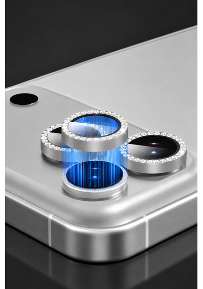 İphone 17 Pro / 17 Pro Max Uyumlu Taşlı Kamera Lens Koruyucu Gümüş