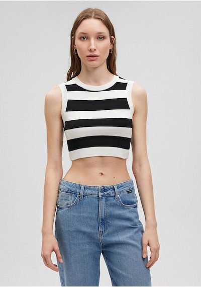 Mavi - Çizgili Crop Triko Top 1710098-85407 Siyah