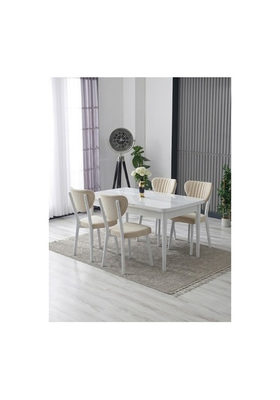 70x110 Sabit Masa Ve 4 Adet Elma Sandalye Bej Bej 70x110 Sabit Masa Ve 4 Adet Elma Sandalye Bej Bej