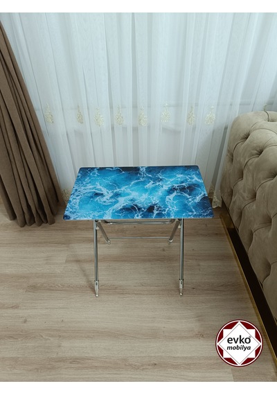 Evko Mobilya Çanta Zigon Sehpa, 4'lü Sehpa, Zigon Sehpa, Servis Sehpası, Camlı Sehpa, Katlanır Sehpa Okyanus Mavi