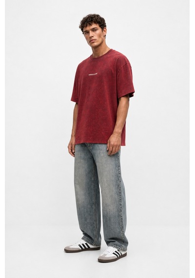 Respire Erkek Marseille Baskılı Yıkamalı Oversize T-shirt Bordo