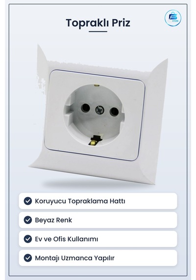 Topraklı Priz Beyaz Duvar Prizi Schuko Tipi Elektrik Tesisat Malz