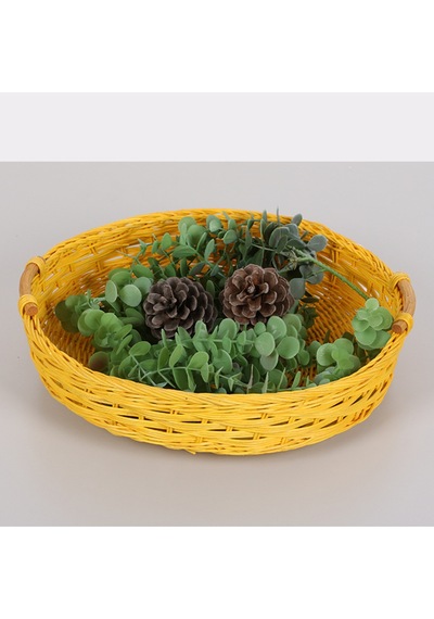 Rattan Kulp Tasarımlı Sarı 35x 7/8 Cm. Rattan Tepsi Sarı