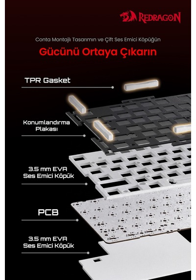 Redragon %75 Gasket Mekanik Switch Rgb Kablolu Oyuncu Klavyesi Sk-649