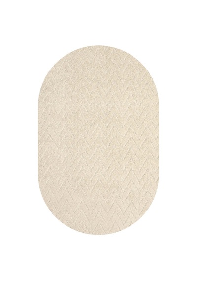 Raschel Carpet Moopy Oval Krem Bukleli Yumuşak Zikzak Dokuma Yolluk Halı Salon Halısı Lp6497 Krem Krem