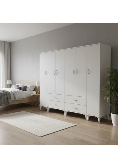 Zerkaconcept Odin 6 Kapaklı Dolap Gardırop Byz - M1 Beyaz