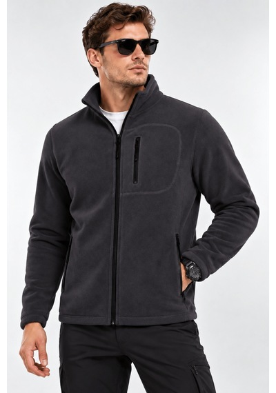 Genius Store Unisex Polar Tam Fermuarlı 3 Cepli Tüylenme Yapmaz Soğuğa Karşı Dayanaklı Spor Erkek-kadın Polar Tekli Koyu Füme