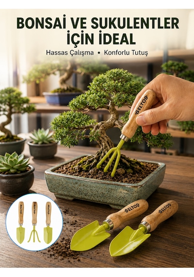Saksı Bitkileri İçin Bahçe El Aleti Seti Ergonomik Ahşap Saplı - Lisinya