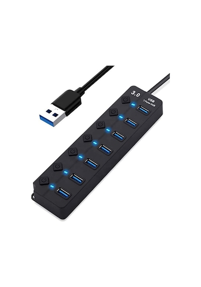 7 Port Usb 3.0 Çoklayıcı Hub 30cm Kablo 5gbps On Of Tuşlu Işıklı 7ports Usbhub