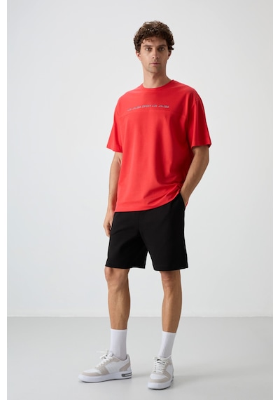 Air Jones Tommy Life Fiesta Pamuklu Kalın Yüzeyi Dokulu Oversize Fit Baskılı Erkek T-shirt - 88371 Kirmizi Air Jones Tommy Life Fiesta Pamuklu Kalın Yüzeyi Dokulu Oversize Fit Baskılı Erkek T-shirt - 88371 Kirmizi