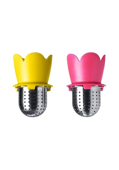 2 Adet Çay Süzgeci Metal MeridyenDukkan Pembe-Sarı Renk 2Li Süzgeç 6.5 Cm Çay Süzgeci