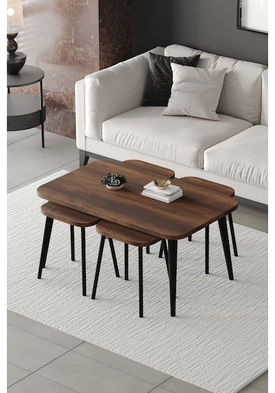 Roma Orta Sehpa Metal Ayaklı , 4+1 Orta Sehpa , 100 X 60 X 50 Cm Siyah Metal Barok