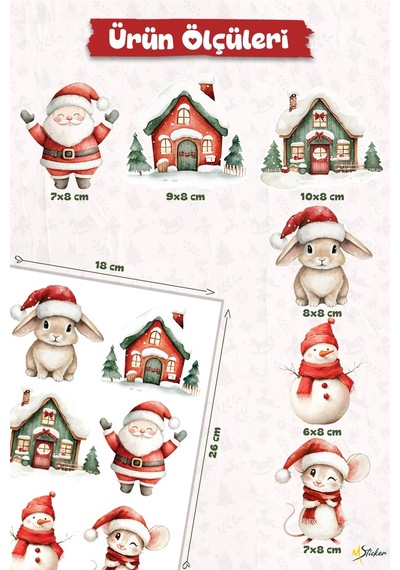6 Lı Yeni Yıl Temalı Mini Sticker Priz Sticker Yılbaşı Yeni Yıl Mini Boy Sticker Seti 6 Lı Paket 1 Dijital Baskı