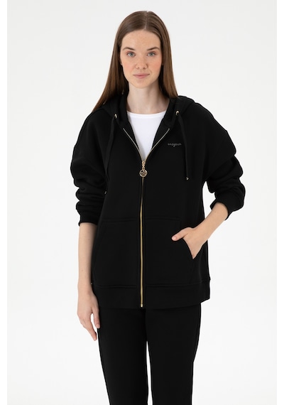 U.S. Polo Assn. Kadın Siyah Şardonlu Kapüşonlu Sweatshırt 50314130-VR046