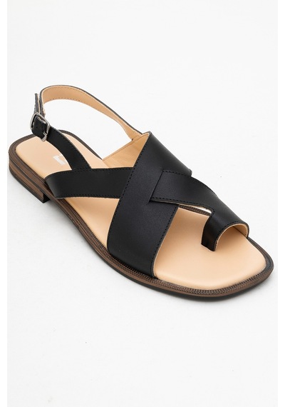 Luvishoes Luvi Shoes Louna Siyah Cilt Hakiki Deri Parmak Arası Kadın Sandalet Siyah Deri