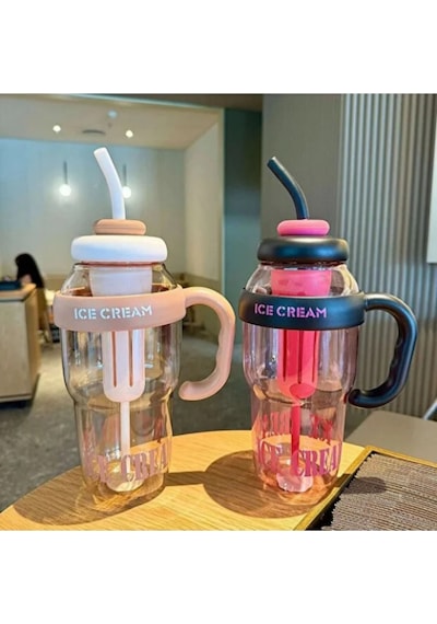 Bıgmug Ice Cream Tritan Pipetli Suluk Detoks Matara 1300 Ml Pembe