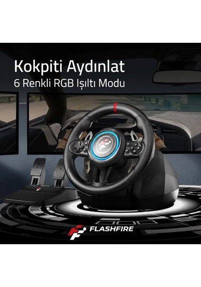 Flashfire F118 270 Titreşimli Yarış Direksiyon Seti Hall Sensör, Kulakçıklı Vites, 2 Pedallı Pc / Ps4 / Ps3 / Xbox Series X S / Switch Uyumlu