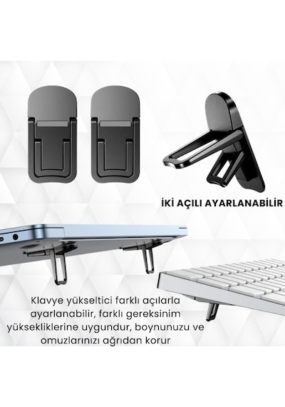 Lexroo Metal 2 Adet 7mm 3m Yapışkanlı Katlanabilir Ultra Mini Laptop Standı,2 Açılı Laptop