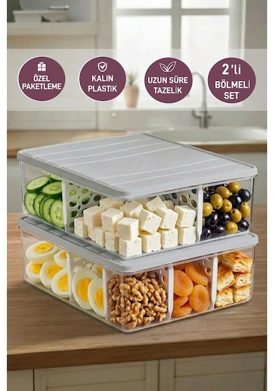 Selka Home 2 Adet 4 Lt. Nora Bölmeli Organizer Buzdolabı Buzluk Düzenleyici Saklama Kabı