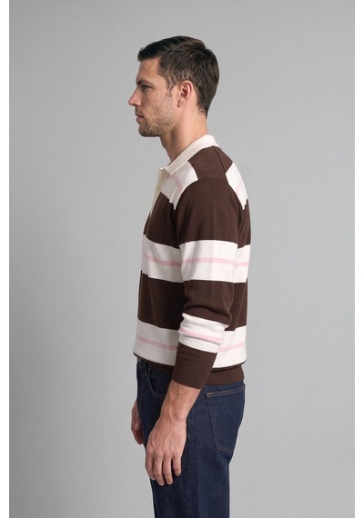 Defacto Relaxed Fit Çizgili Polo Yaka Triko Kazak H7670ax26aubn337 Kahve-bn337