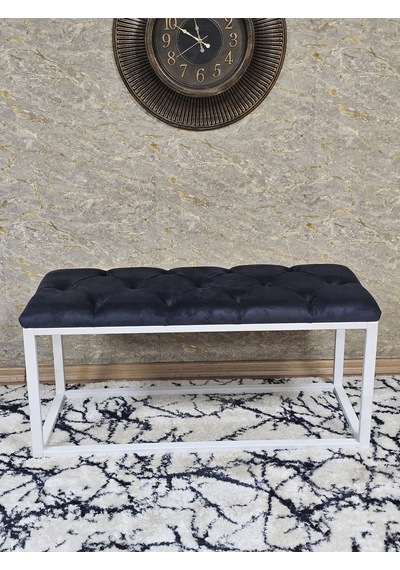Zafir Beyaz Boyalı Diktörtgen 100 Cm X 40 Cm Oturak Puf - Bench - Makyaj Oturağı - Oturak Füme