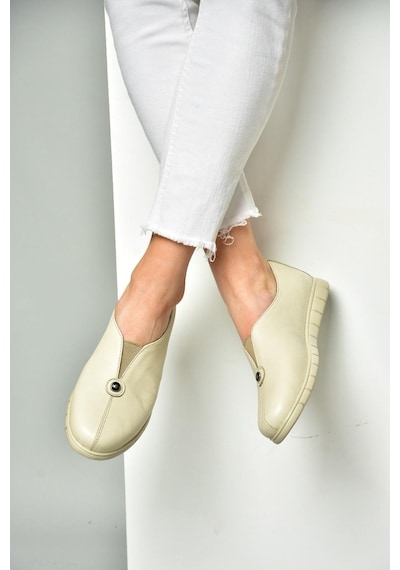 Fox Shoes P555081203 Bej Hakiki Deri Comfort Ortopedik Taban Kadın Ayakkabı Bej