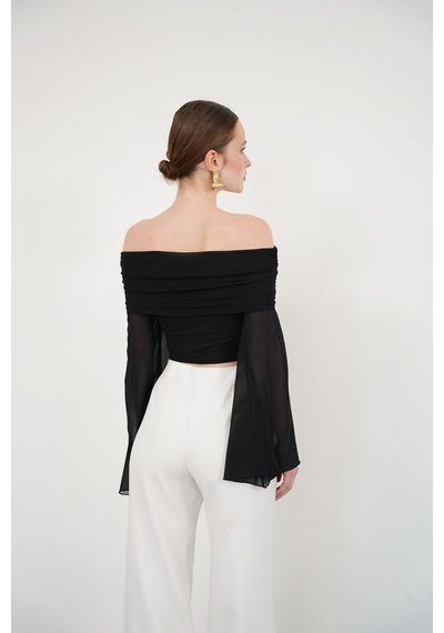 Verymoda D 2977 Uzun Kol Tül Bluz - D2977 Siyah