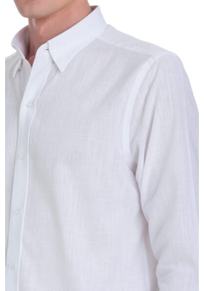 Hatemoğlu Beyaz Comfort Fit 100% Pamuk Düğmeli Yaka Uzun Kollu Casual Gömlek 4111993