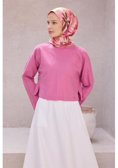 Belli Tivil Saf İpek Eşarp 4225 - 03 Pembe Çiçek Desen Pembe