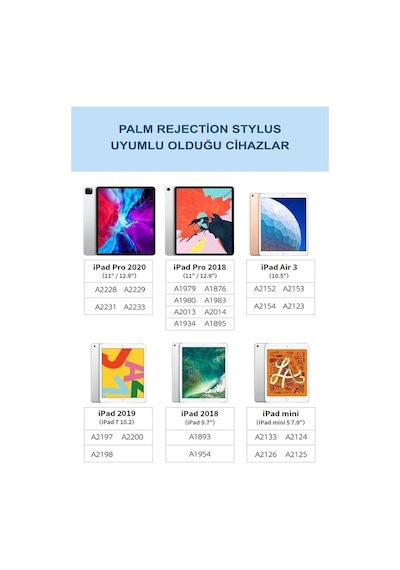 Eli Algılamayan Apple Uyumlu iPad  9. Nesil 10.2 Inç Yazı Çizim Tasarım Tablet Kalemi Dokunmatik
