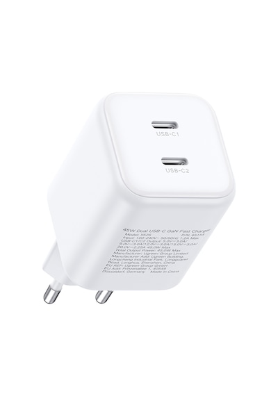 Ugreen 45w Gan Hızlı Şarj Cihazı Type-c Qc Pd 2xusb-c, Beyaz, 65154