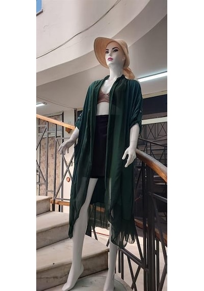 Itayan Ipek Detaylı Oversize Kaftan Zümrüt